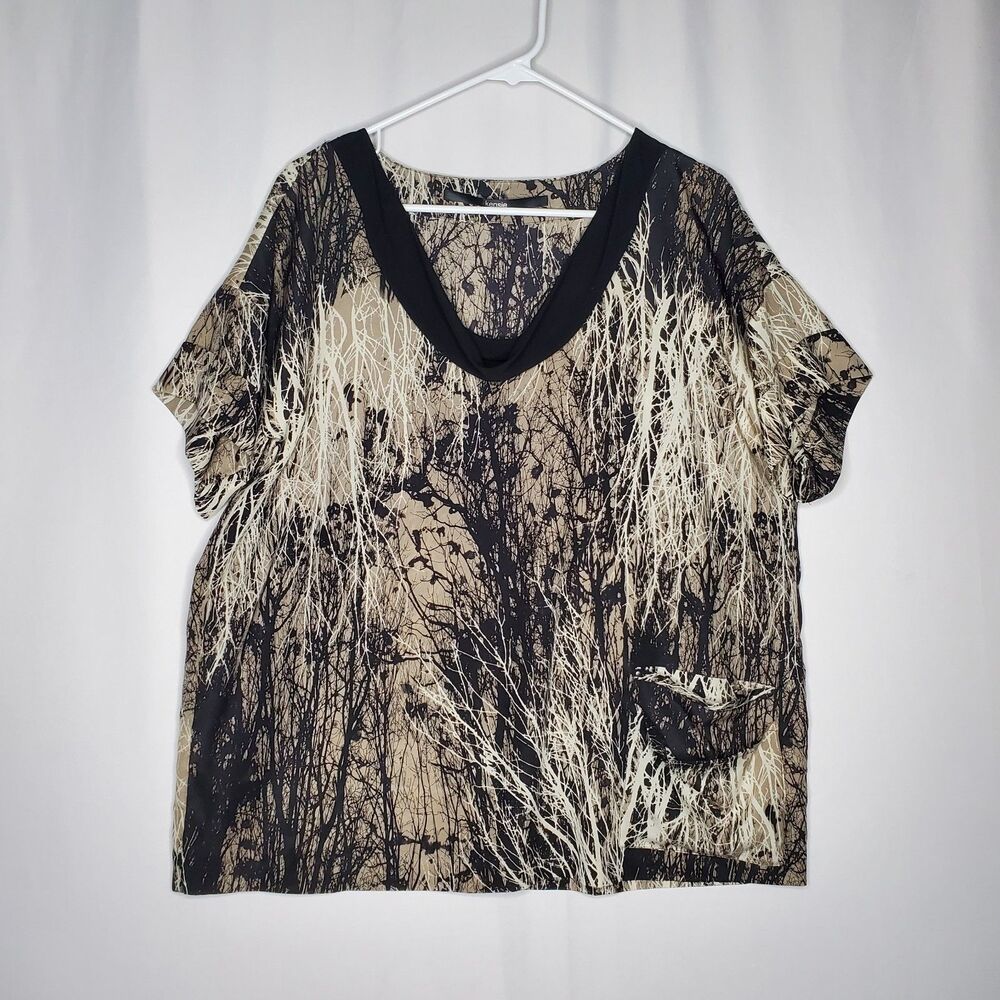 Kensie Top Women Large‎ Black Cream V-Neck Witchy Forest Fairy Whimsigoth Grunge